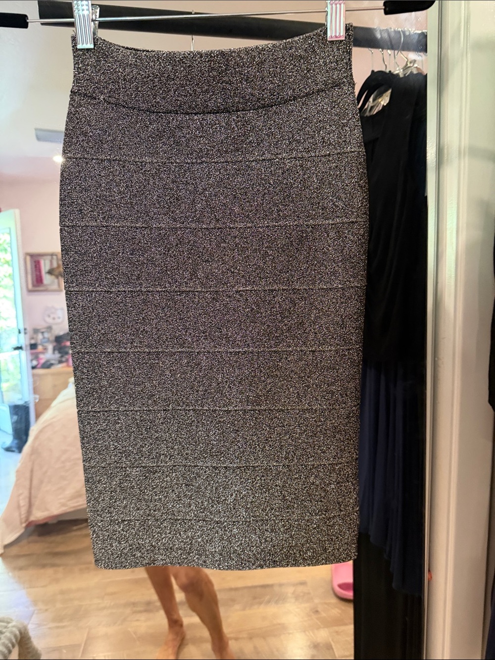 BCBGMaxAzria Metallic Silver Sparkle Pencil Skirt vintage Y2K brand new